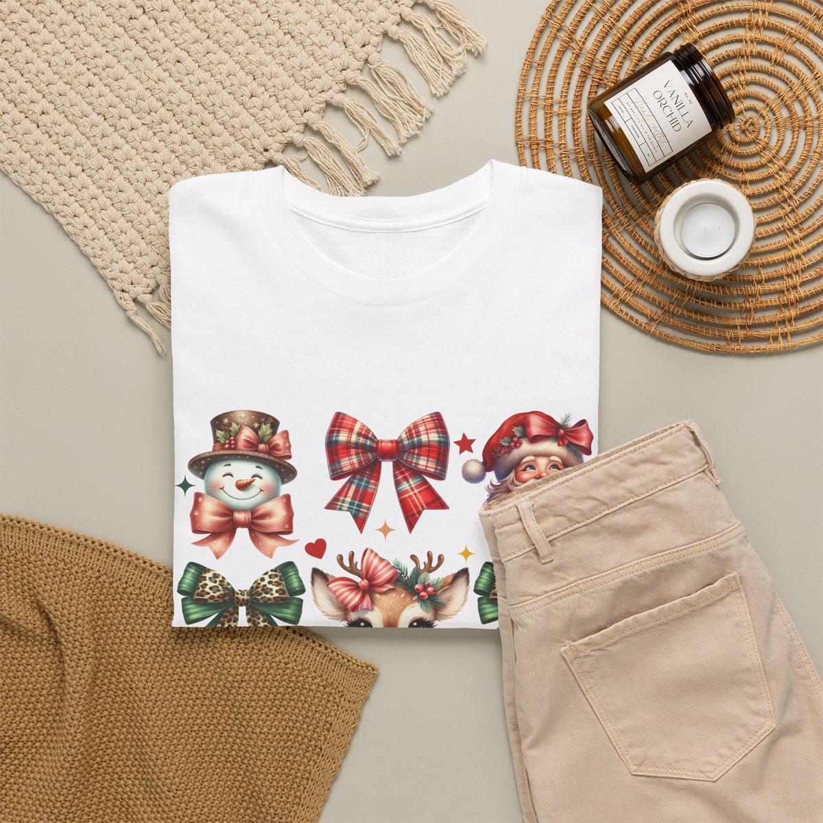 Christmas Characters and Bows Holiday T-Shirt