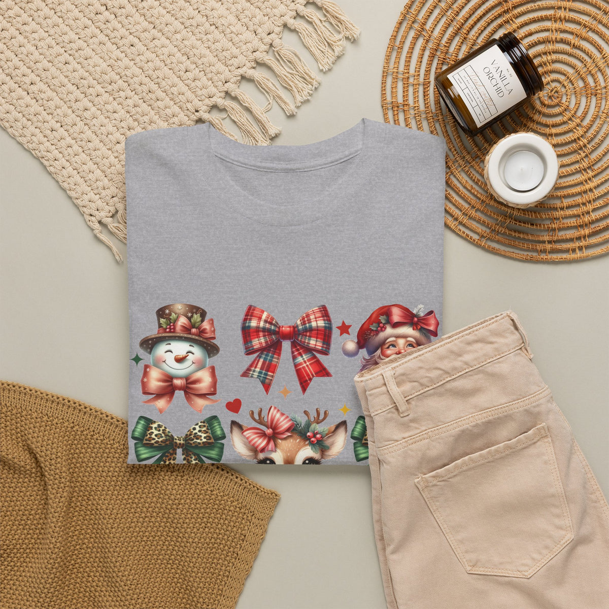 Christmas Characters and Bows Holiday T-Shirt