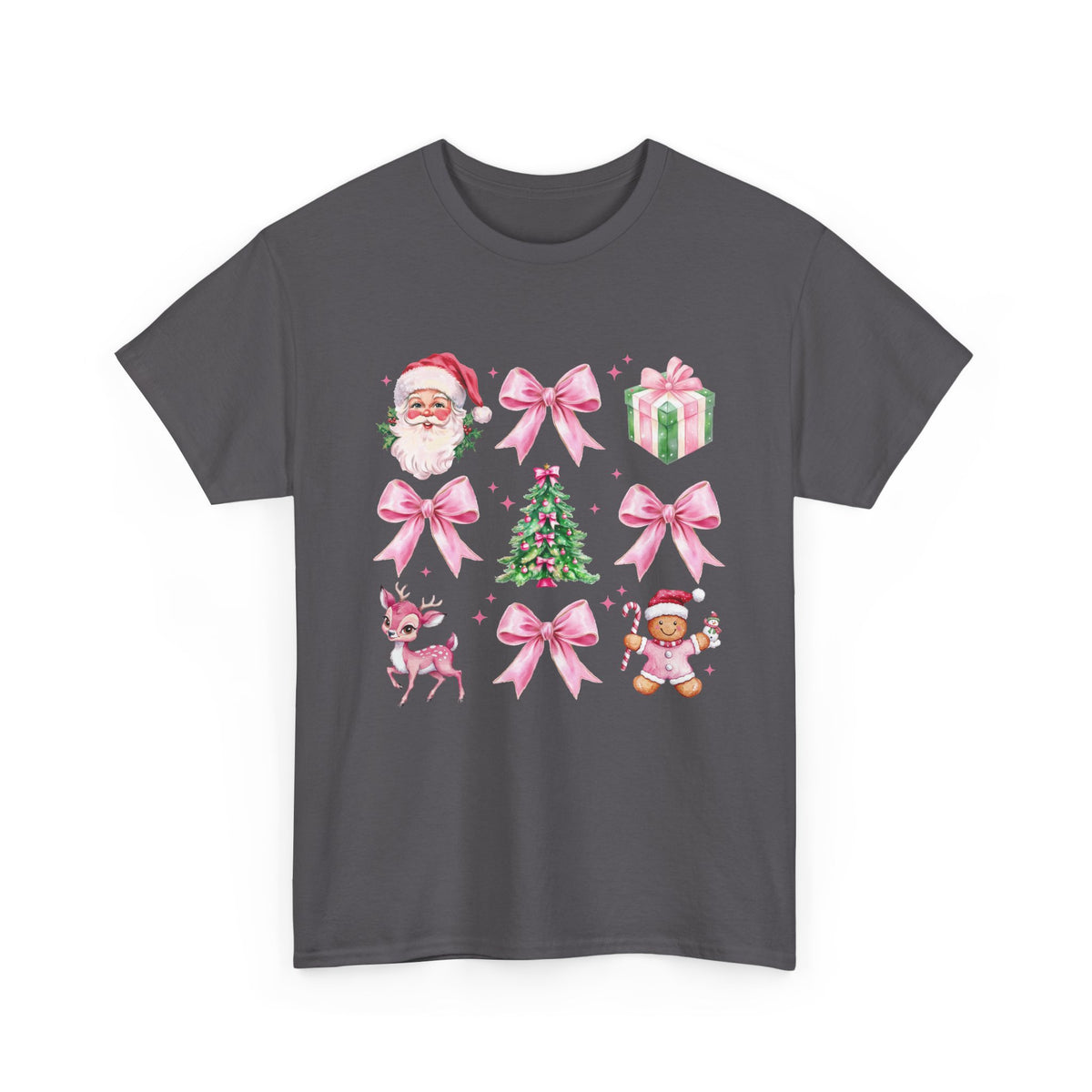 Christmas Pink Icons T-Shirt — Santa, Tree & Gifts Holiday Tee