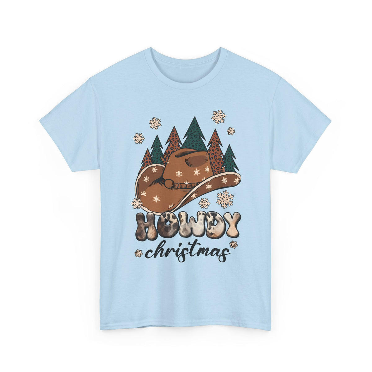 Howdy Christmas T‑Shirt — Cowboy Hat & Pine Trees Holiday Tee