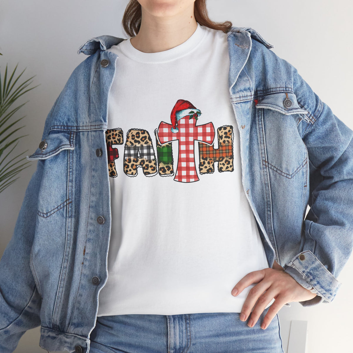 Mama Graphic Tee — Leopard & Buffalo Plaid Christmas Cross Shirt