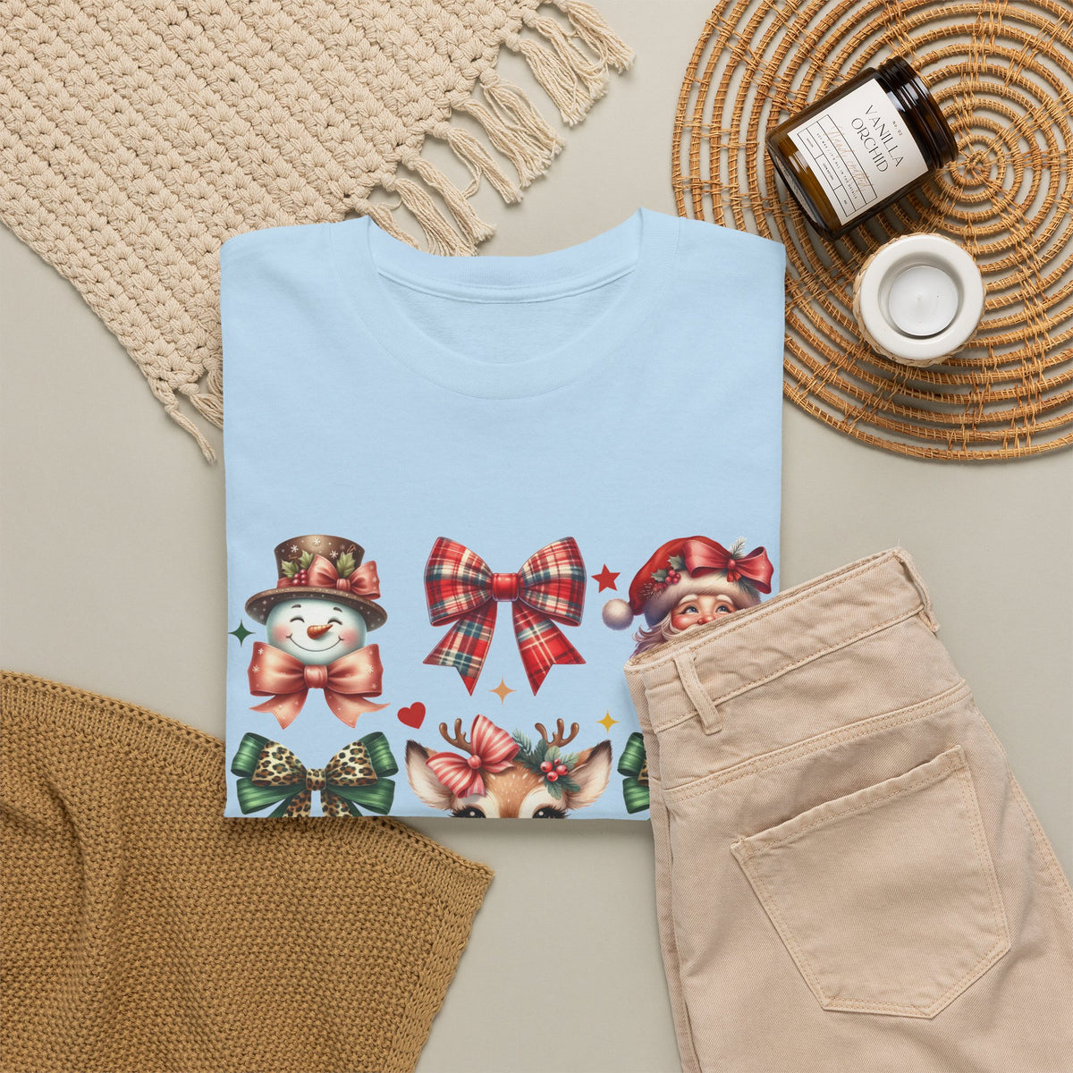 Christmas Characters and Bows Holiday T-Shirt
