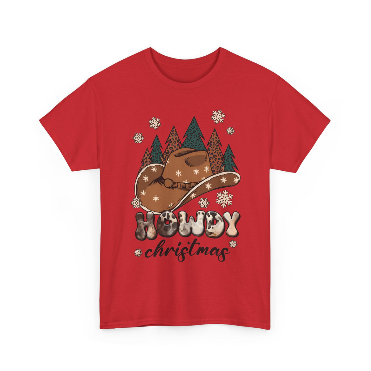 Howdy Christmas T‑Shirt — Cowboy Hat & Pine Trees Holiday Tee