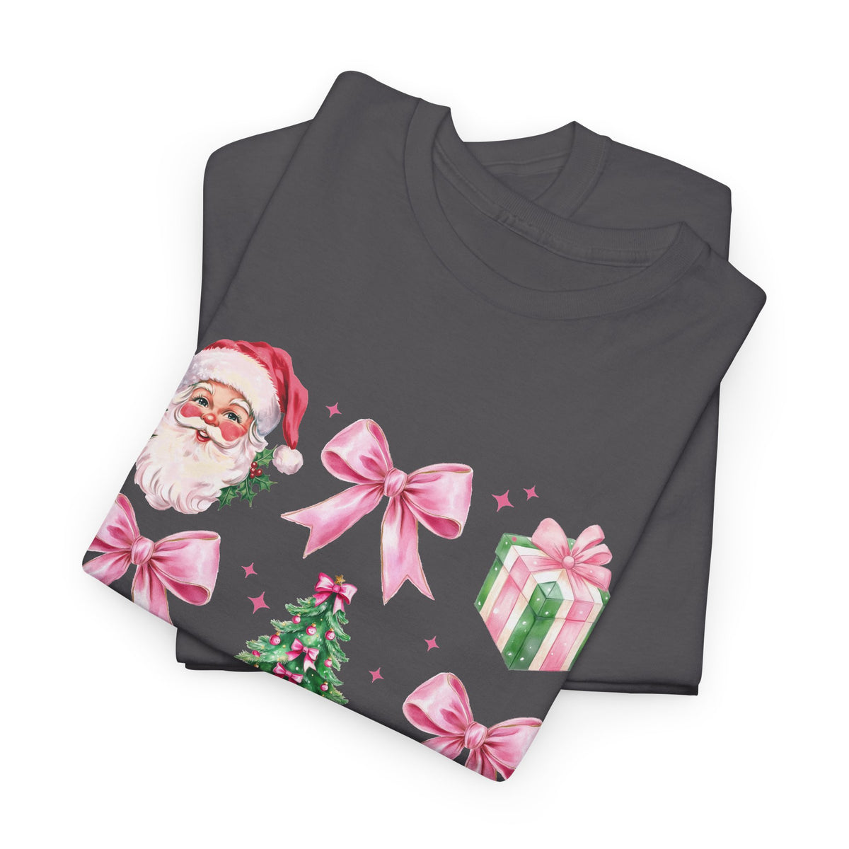 Christmas Pink Icons T-Shirt — Santa, Tree & Gifts Holiday Tee
