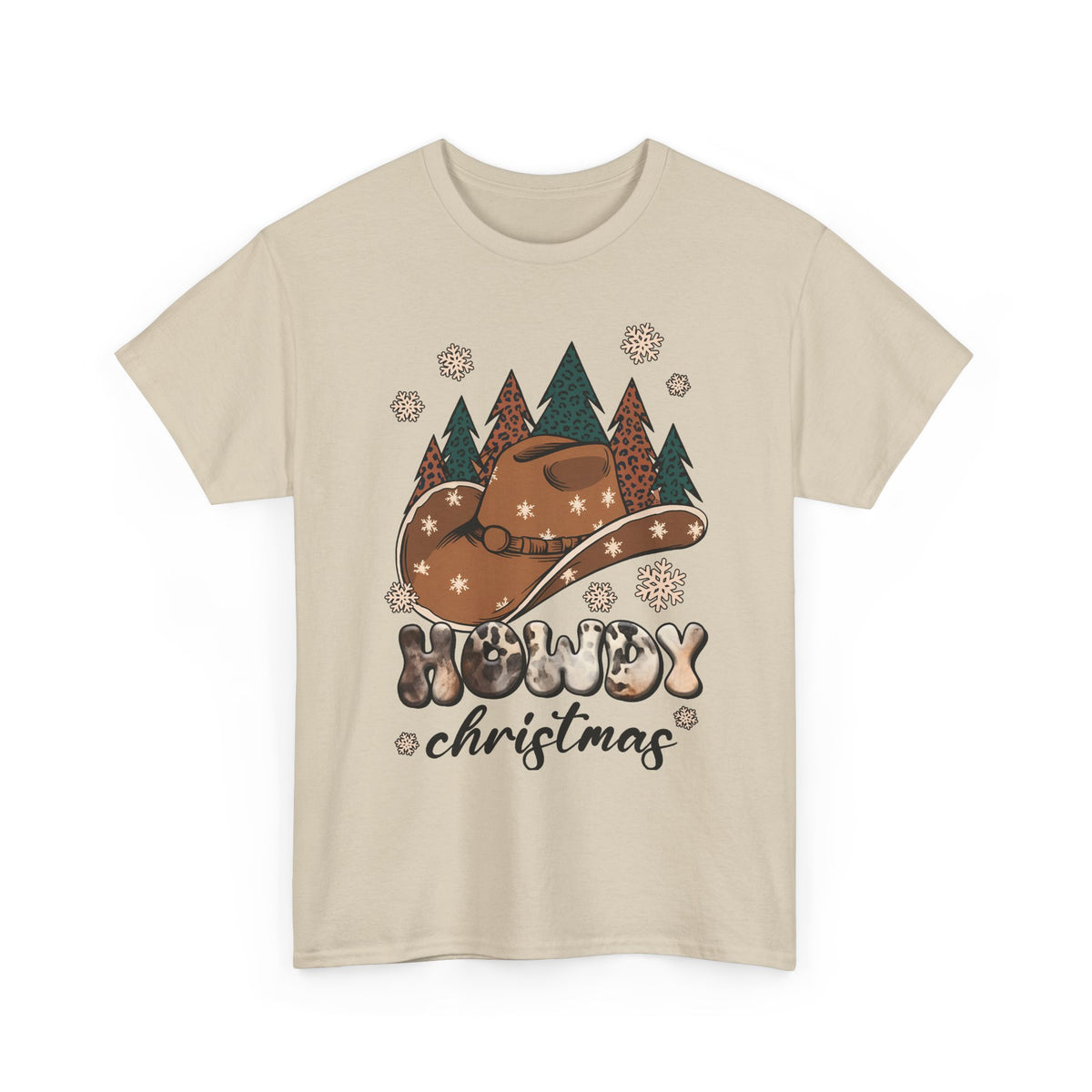 Howdy Christmas T‑Shirt — Cowboy Hat & Pine Trees Holiday Tee