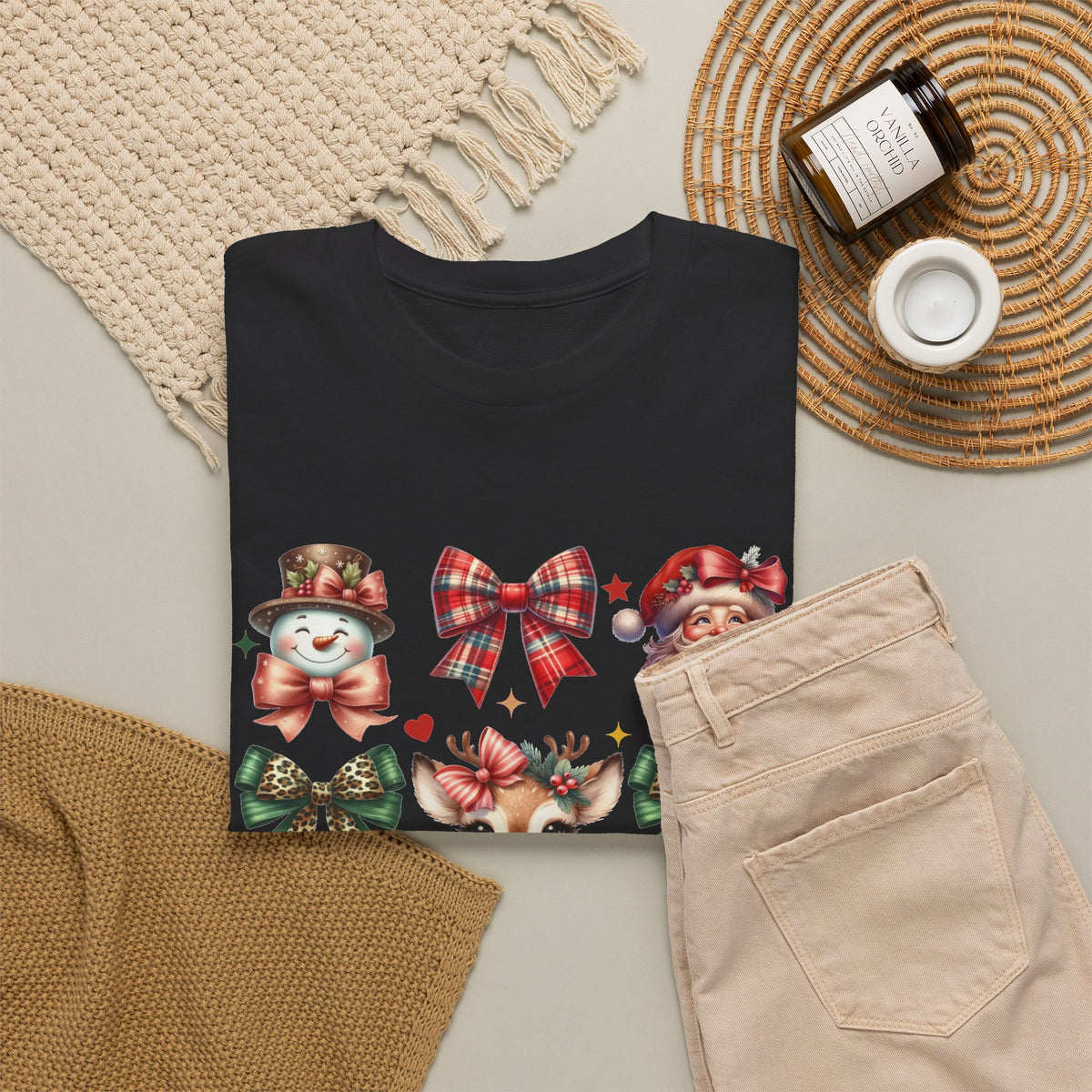 Christmas Characters and Bows Holiday T-Shirt