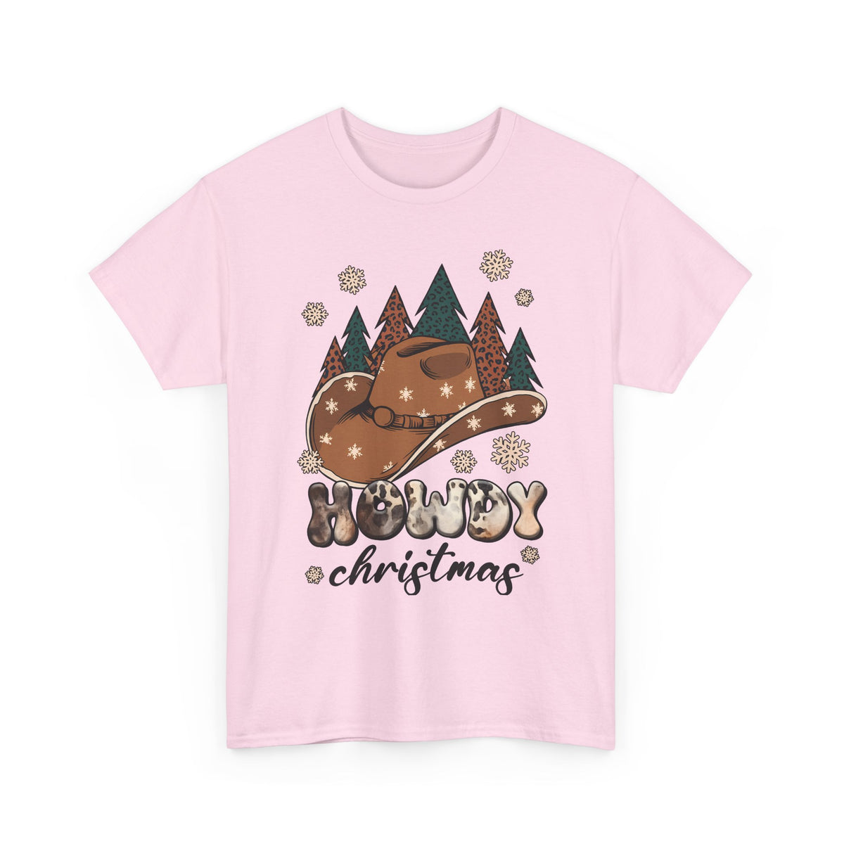 Howdy Christmas T‑Shirt — Cowboy Hat & Pine Trees Holiday Tee