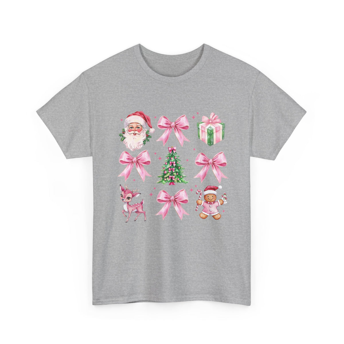 Christmas Pink Icons T-Shirt — Santa, Tree & Gifts Holiday Tee