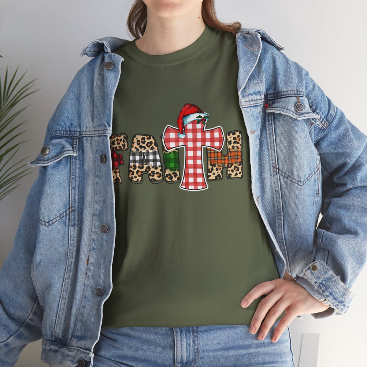 Mama Graphic Tee — Leopard & Buffalo Plaid Christmas Cross Shirt