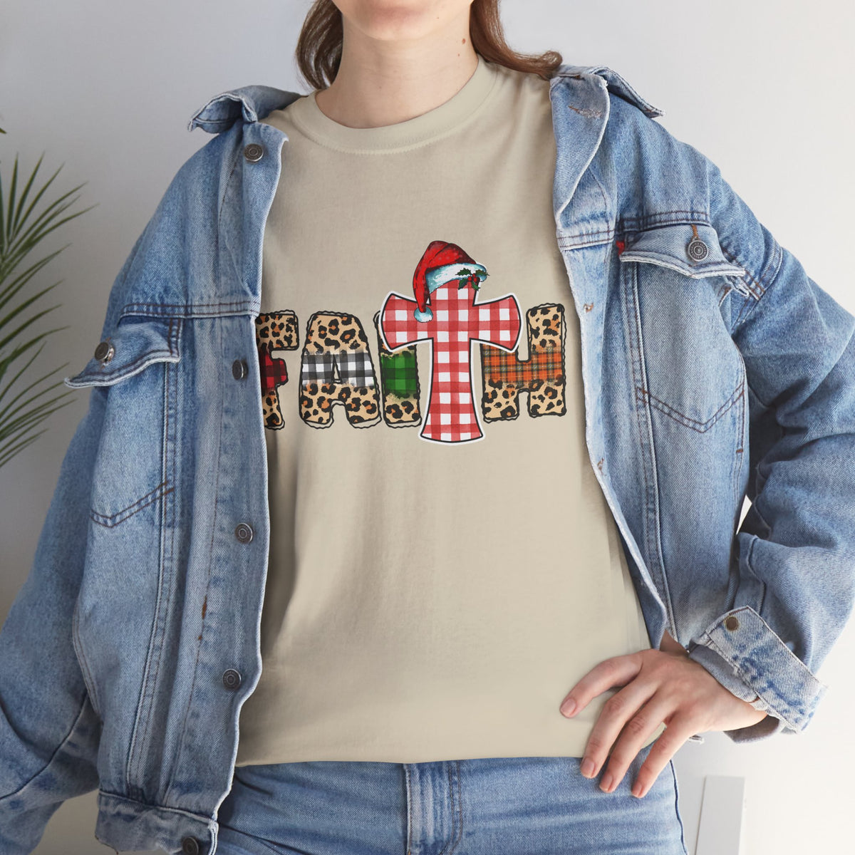 Mama Graphic Tee — Leopard & Buffalo Plaid Christmas Cross Shirt
