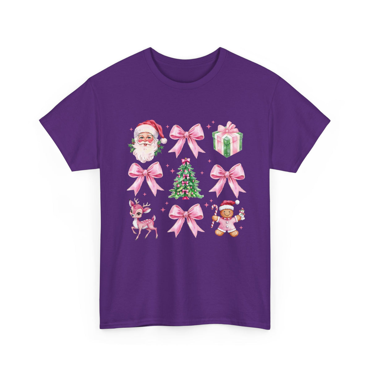 Christmas Pink Icons T-Shirt — Santa, Tree & Gifts Holiday Tee