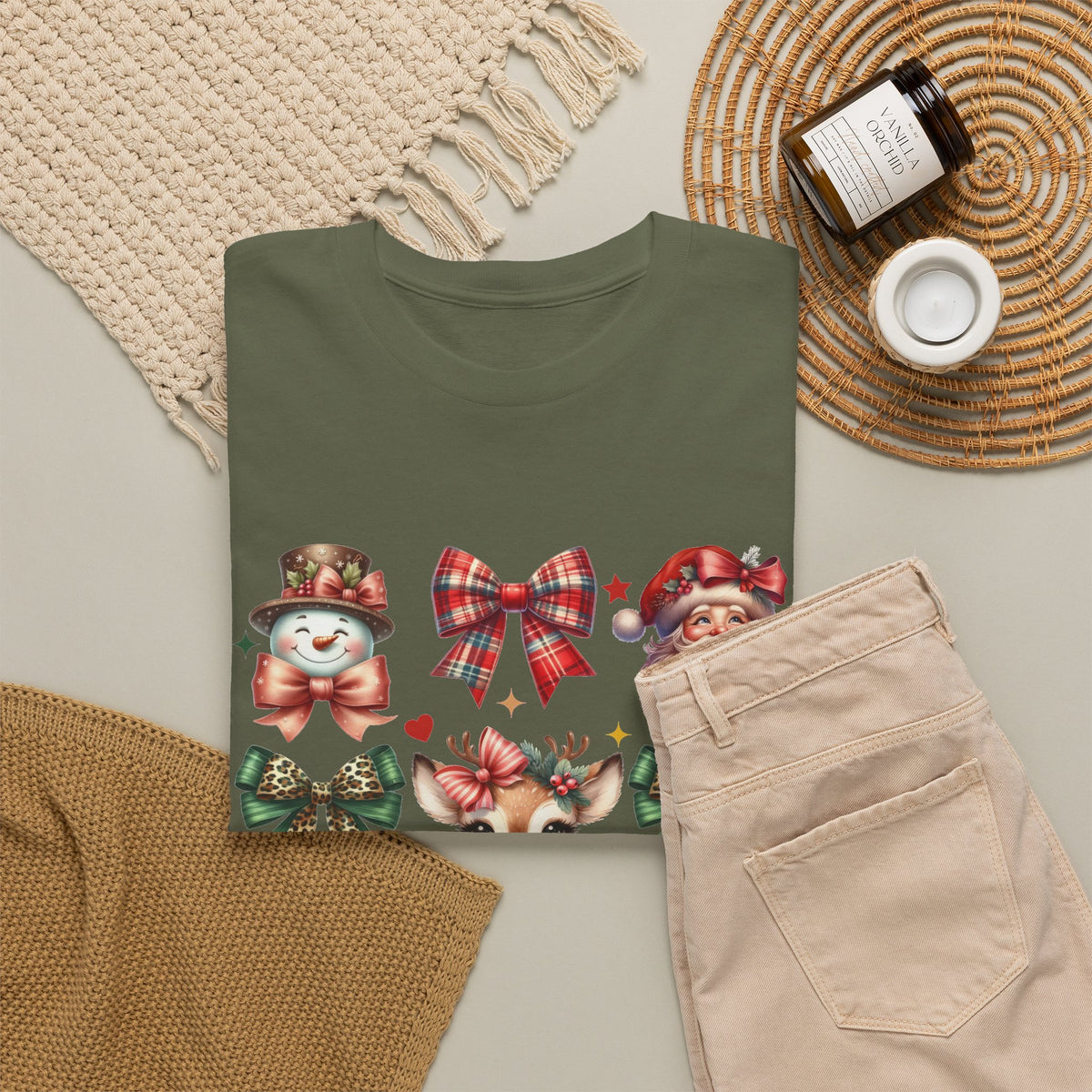Christmas Characters and Bows Holiday T-Shirt