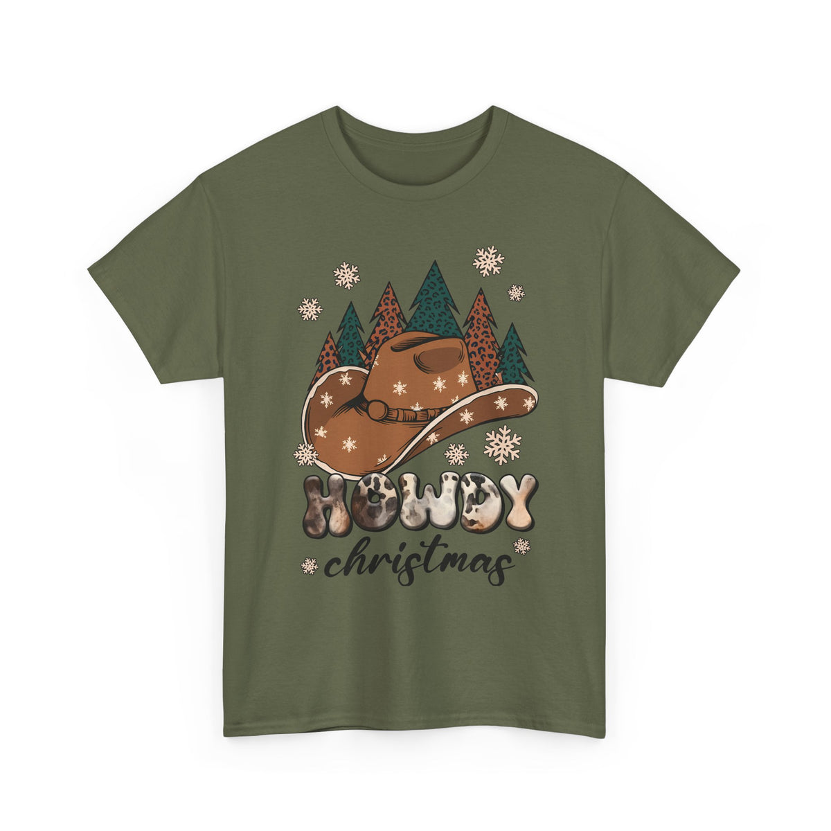 Howdy Christmas T‑Shirt — Cowboy Hat & Pine Trees Holiday Tee