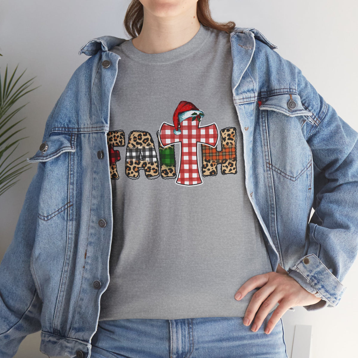 Mama Graphic Tee — Leopard & Buffalo Plaid Christmas Cross Shirt
